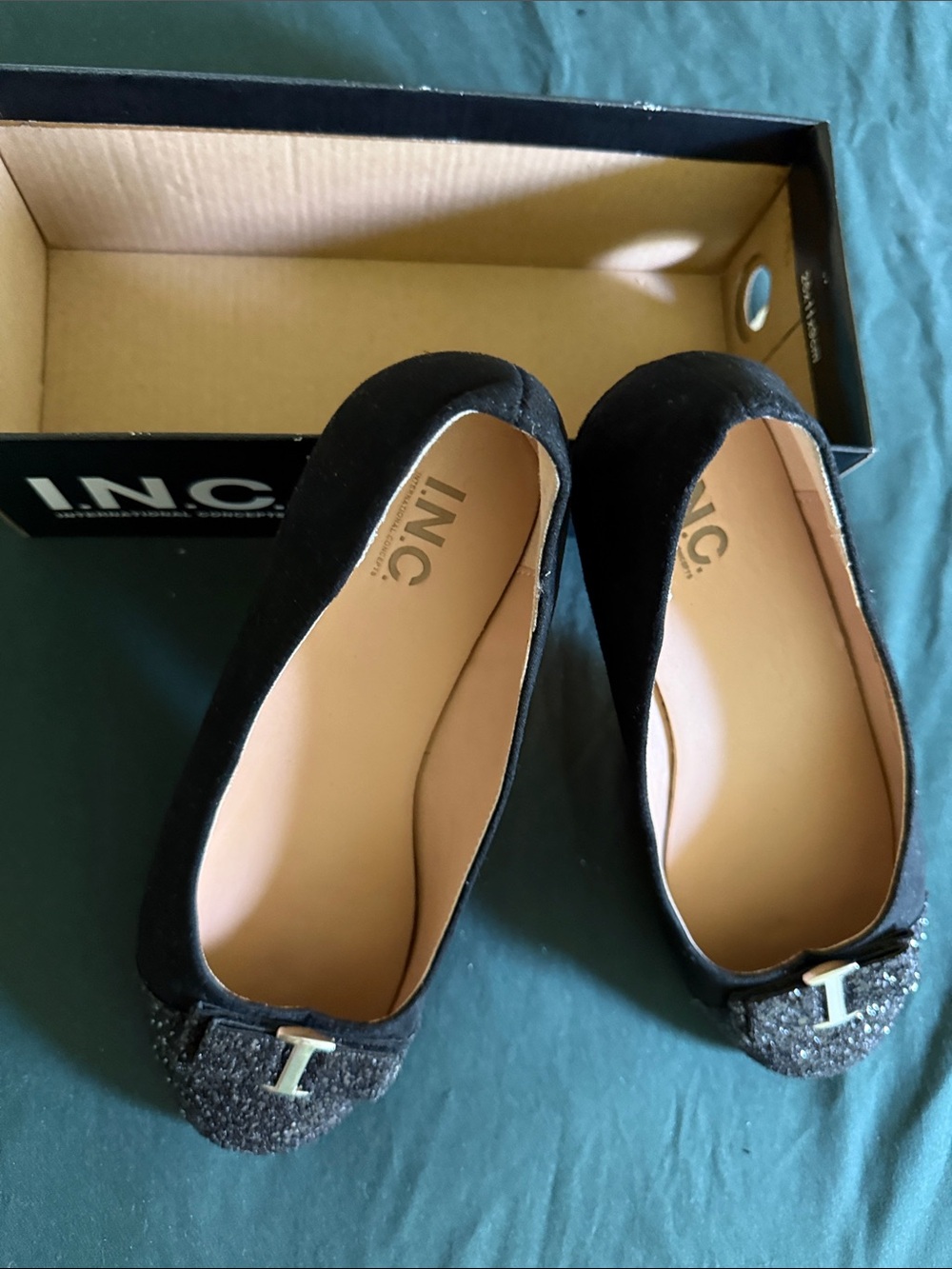 INC International Concepts Black Women's Ballet Flats with Textured Toe Accent